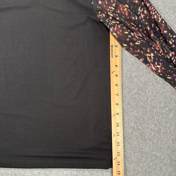 CeCe Sheer Printed Long-Sleeve Black Knit Top Women's Small Crew Neck Metallic - Picture 5 of 8